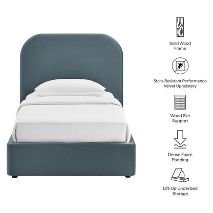Keynote Twin Performance Velvet Storage Platform Bed Frame - Cadet Blue
