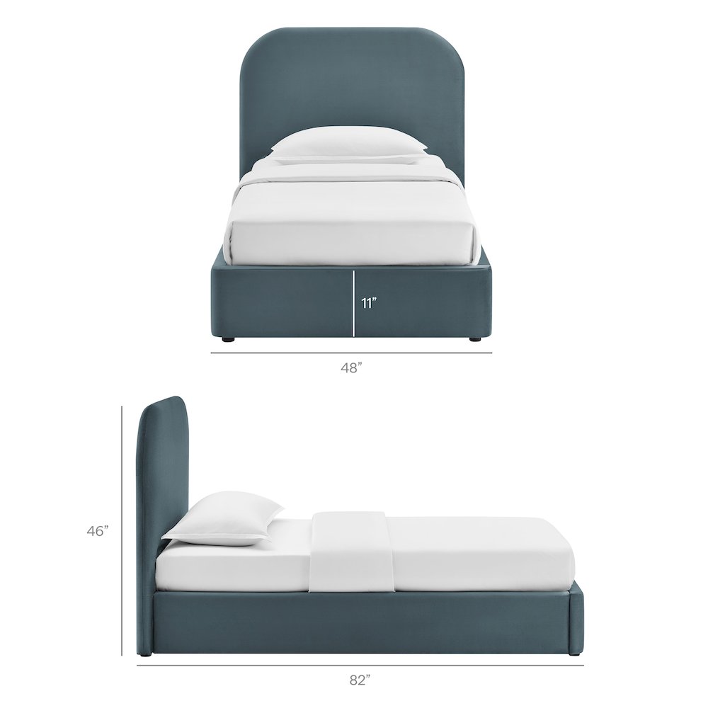 Keynote Twin Performance Velvet Storage Platform Bed Frame - Cadet Blue
