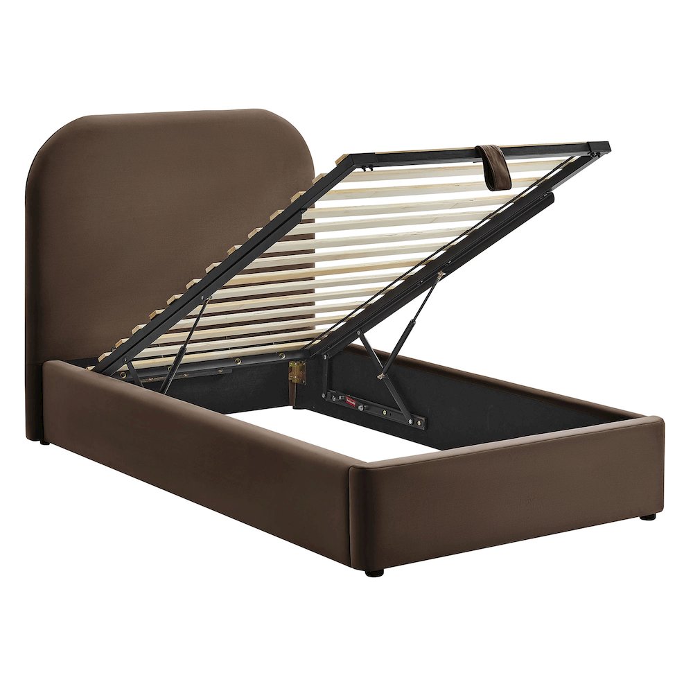 Keynote Twin Performance Velvet Storage Platform Bed Frame - Chocolate Brown