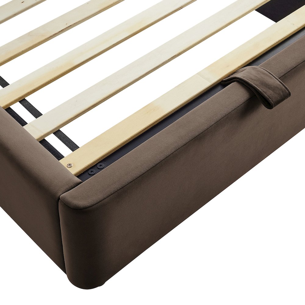 Keynote Twin Performance Velvet Storage Platform Bed Frame - Chocolate Brown