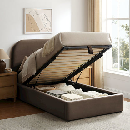 Keynote Twin Performance Velvet Storage Platform Bed Frame - Chocolate Brown