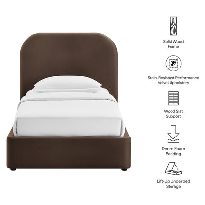 Keynote Twin Performance Velvet Storage Platform Bed Frame - Chocolate Brown