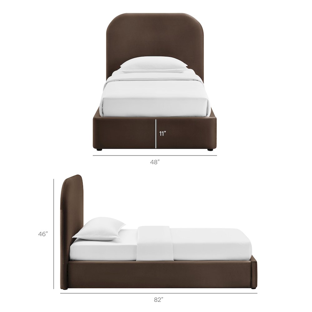 Keynote Twin Performance Velvet Storage Platform Bed Frame - Chocolate Brown
