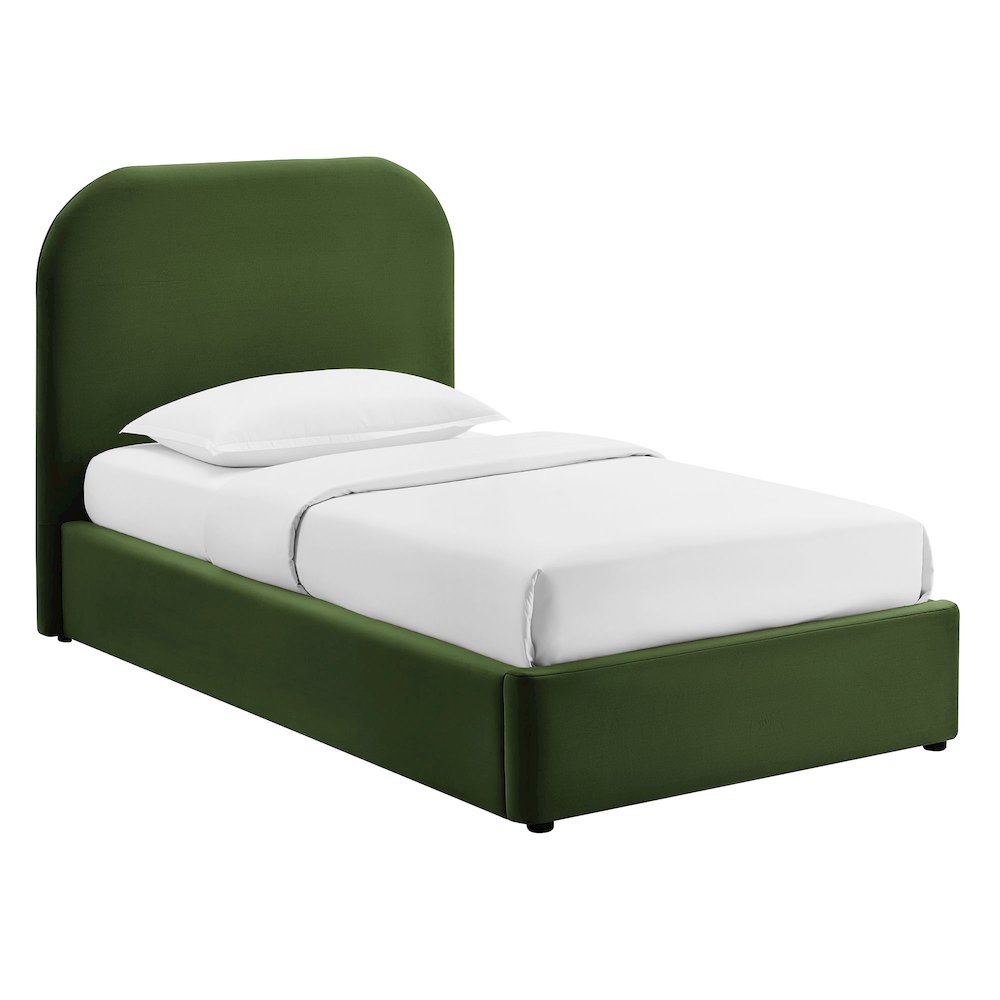 Keynote Twin Performance Velvet Storage Platform Bed Frame - Moss Green