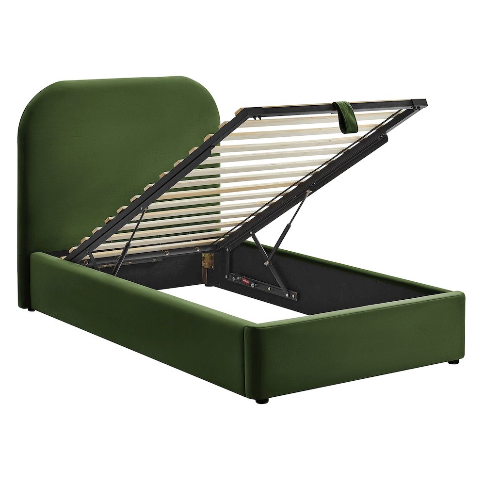 Keynote Twin Performance Velvet Storage Platform Bed Frame - Moss Green