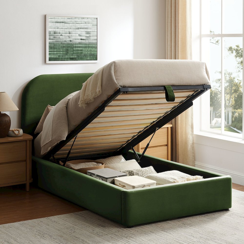Keynote Twin Performance Velvet Storage Platform Bed Frame - Moss Green