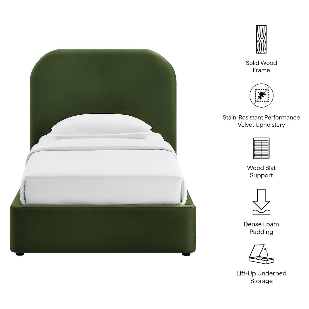 Keynote Twin Performance Velvet Storage Platform Bed Frame - Moss Green