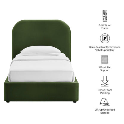 Keynote Twin Performance Velvet Storage Platform Bed Frame - Moss Green