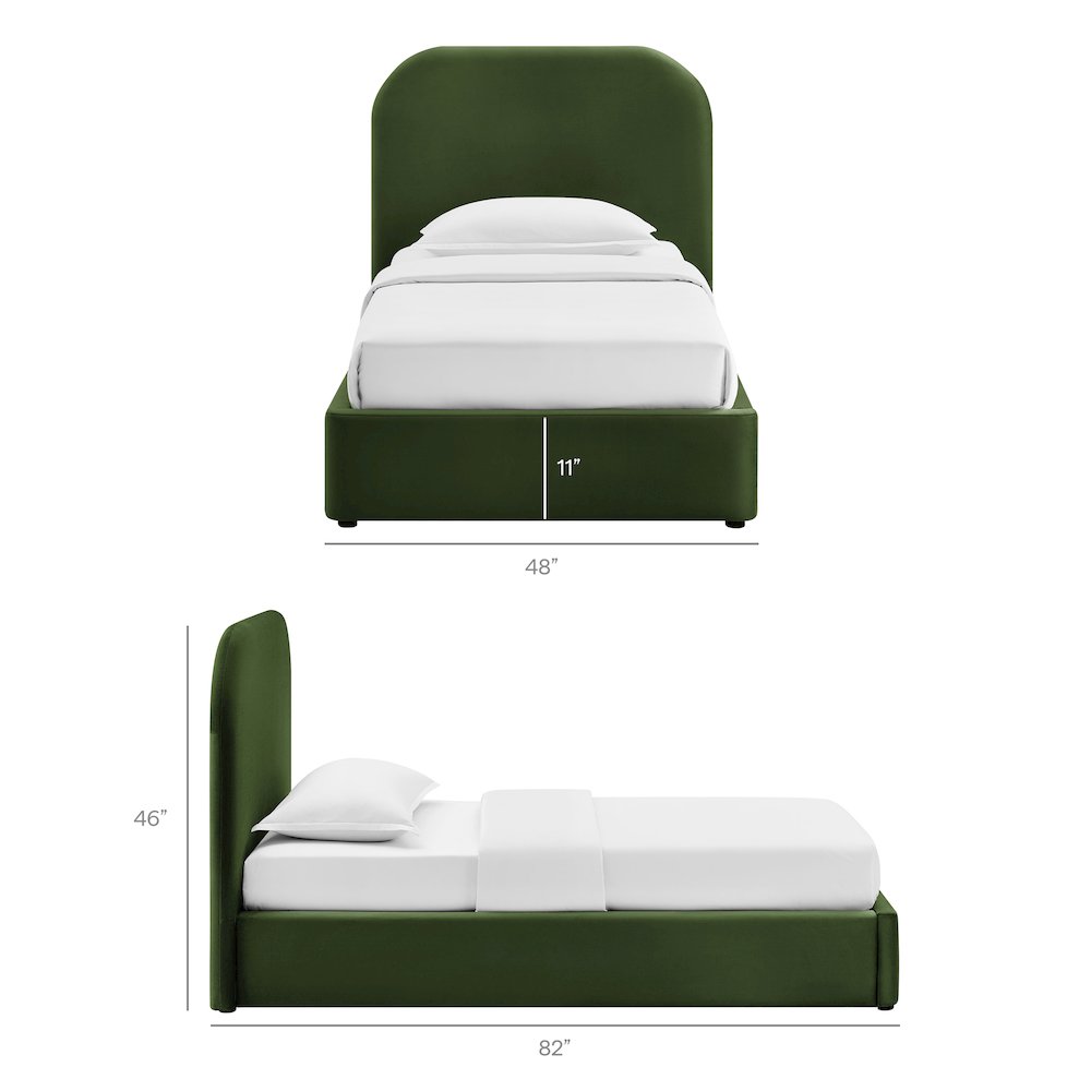 Keynote Twin Performance Velvet Storage Platform Bed Frame - Moss Green