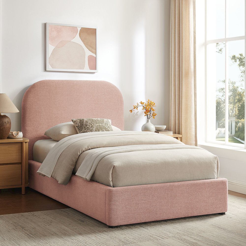 Keynote Twin Fabric Upholstered Storage Platform Bed Frame - Blush