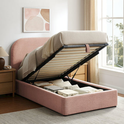 Keynote Twin Fabric Upholstered Storage Platform Bed Frame - Blush