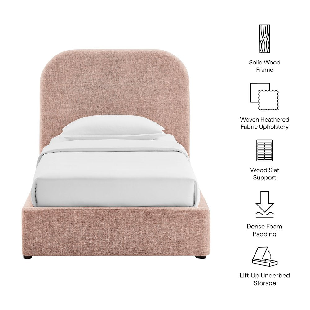 Keynote Twin Fabric Upholstered Storage Platform Bed Frame - Blush