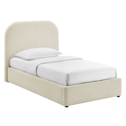 Keynote Twin Fabric Upholstered Storage Platform Bed Frame - Ecru