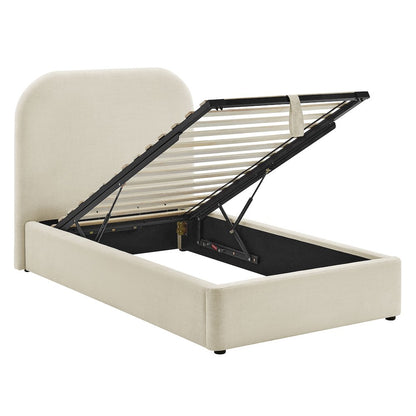 Keynote Twin Fabric Upholstered Storage Platform Bed Frame - Ecru