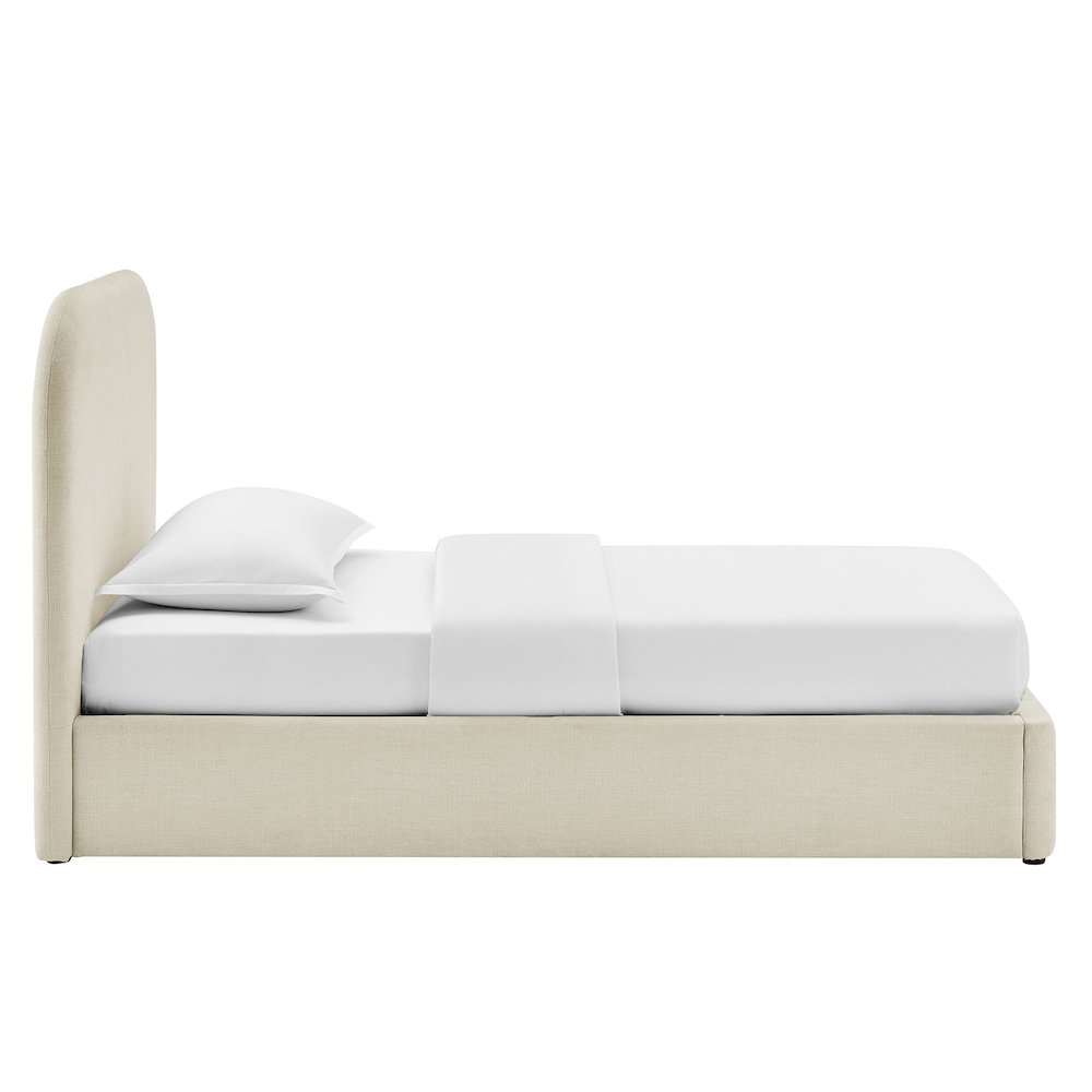 Keynote Twin Fabric Upholstered Storage Platform Bed Frame - Ecru