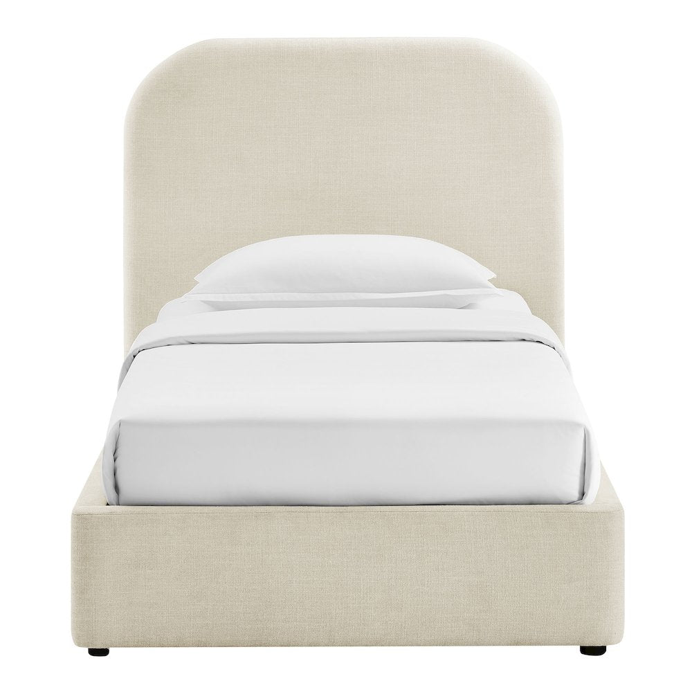 Keynote Twin Fabric Upholstered Storage Platform Bed Frame - Ecru