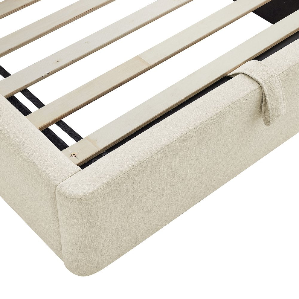 Keynote Twin Fabric Upholstered Storage Platform Bed Frame - Ecru