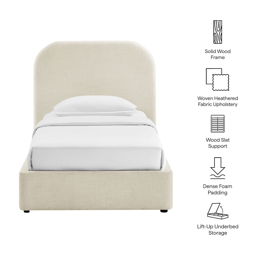 Keynote Twin Fabric Upholstered Storage Platform Bed Frame - Ecru