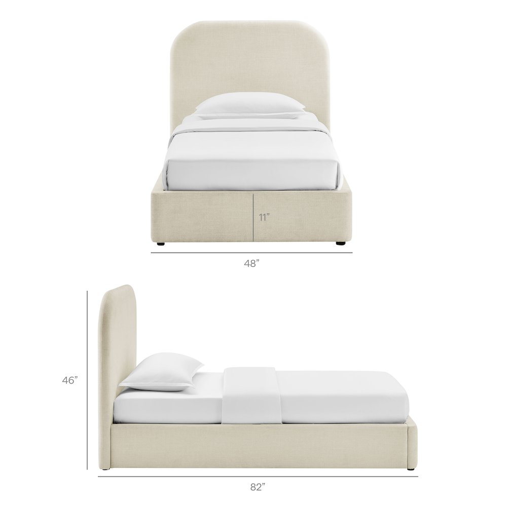 Keynote Twin Fabric Upholstered Storage Platform Bed Frame - Ecru