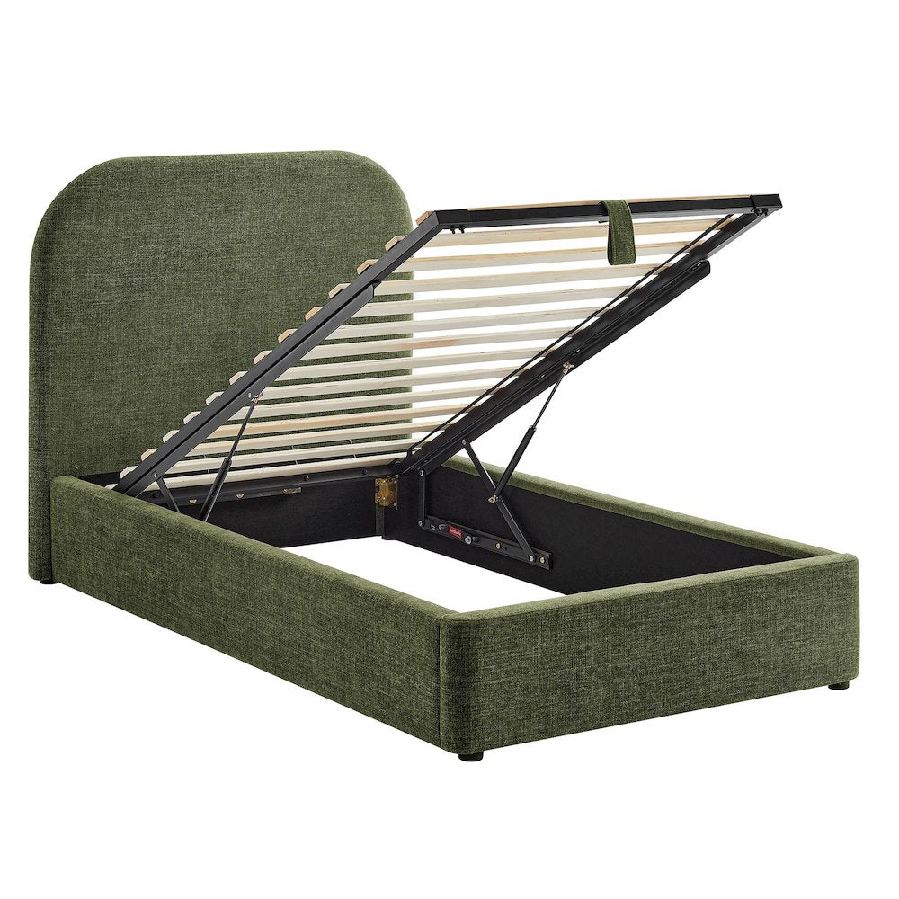 Keynote Twin Fabric Upholstered Storage Platform Bed Frame - Foliage