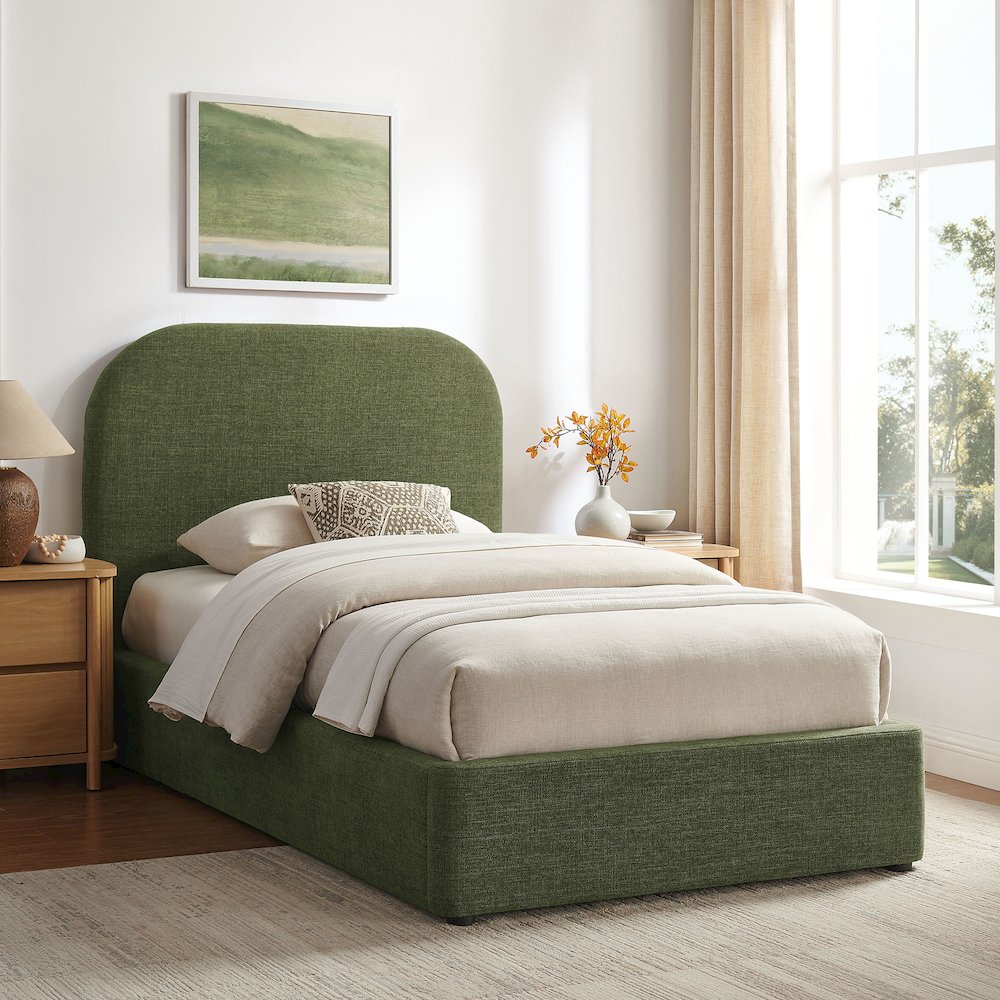 Keynote Twin Fabric Upholstered Storage Platform Bed Frame - Foliage