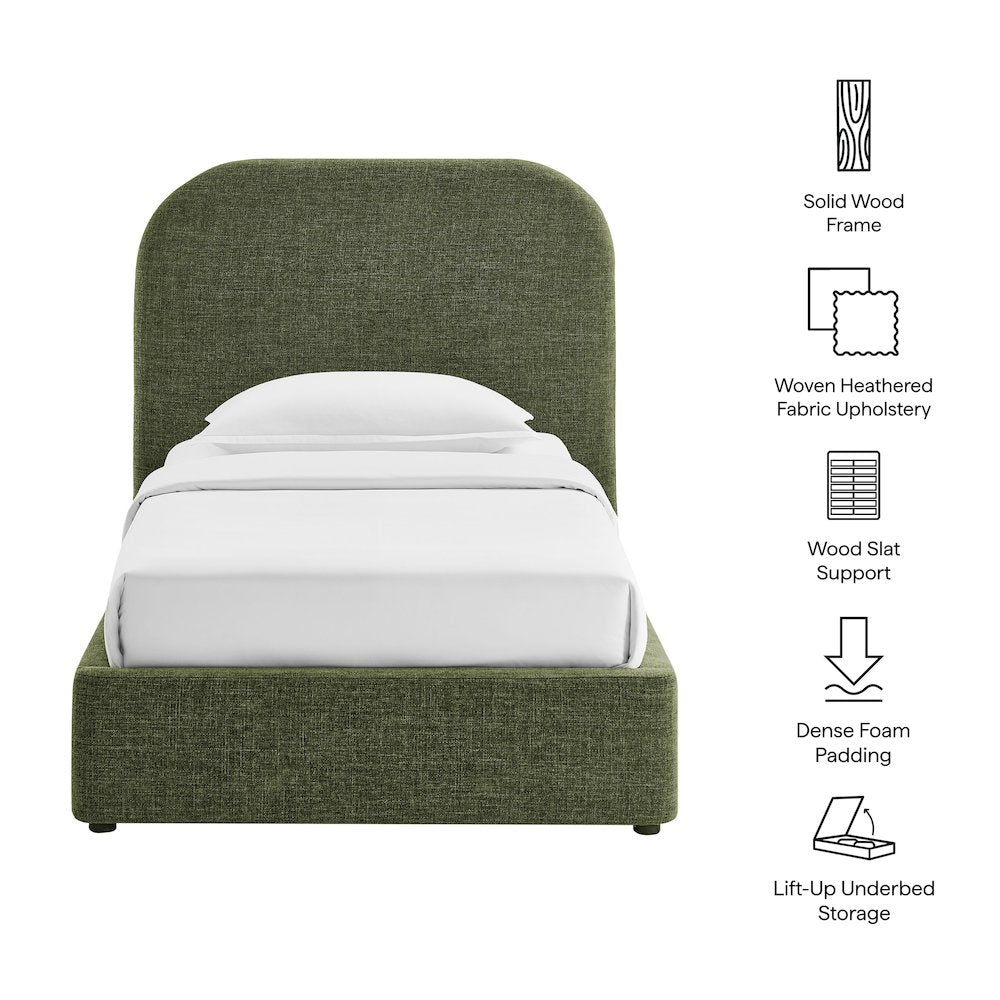 Keynote Twin Fabric Upholstered Storage Platform Bed Frame - Foliage