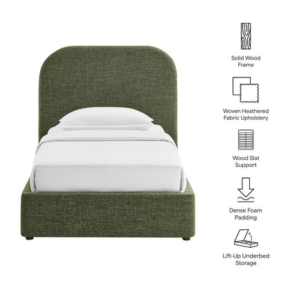 Keynote Twin Fabric Upholstered Storage Platform Bed Frame - Foliage