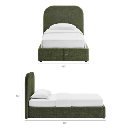 Keynote Twin Fabric Upholstered Storage Platform Bed Frame - Foliage