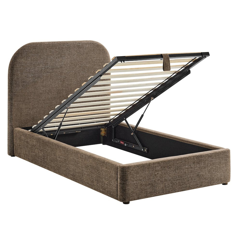 Keynote Twin Fabric Upholstered Storage Platform Bed Frame - Mocha