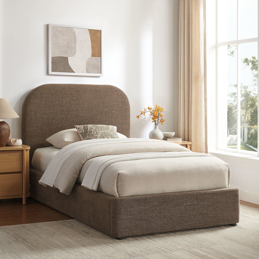 Keynote Twin Fabric Upholstered Storage Platform Bed Frame - Mocha
