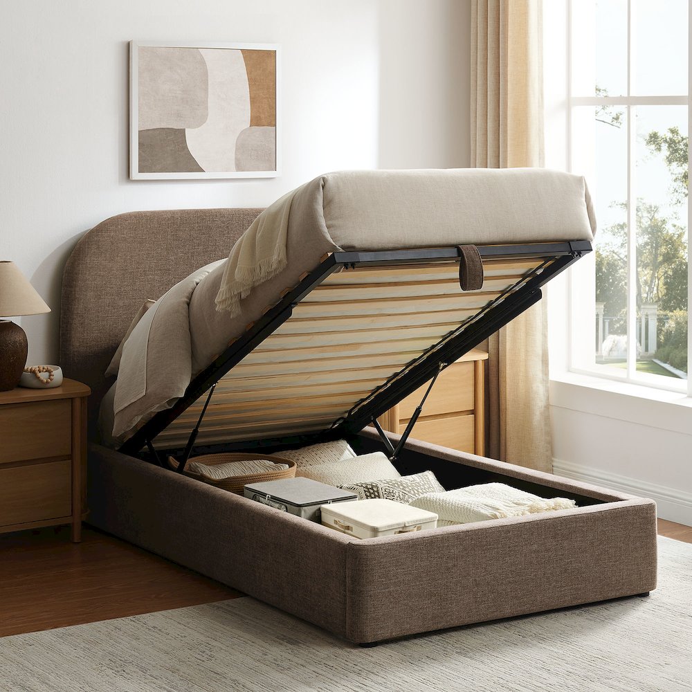 Keynote Twin Fabric Upholstered Storage Platform Bed Frame - Mocha