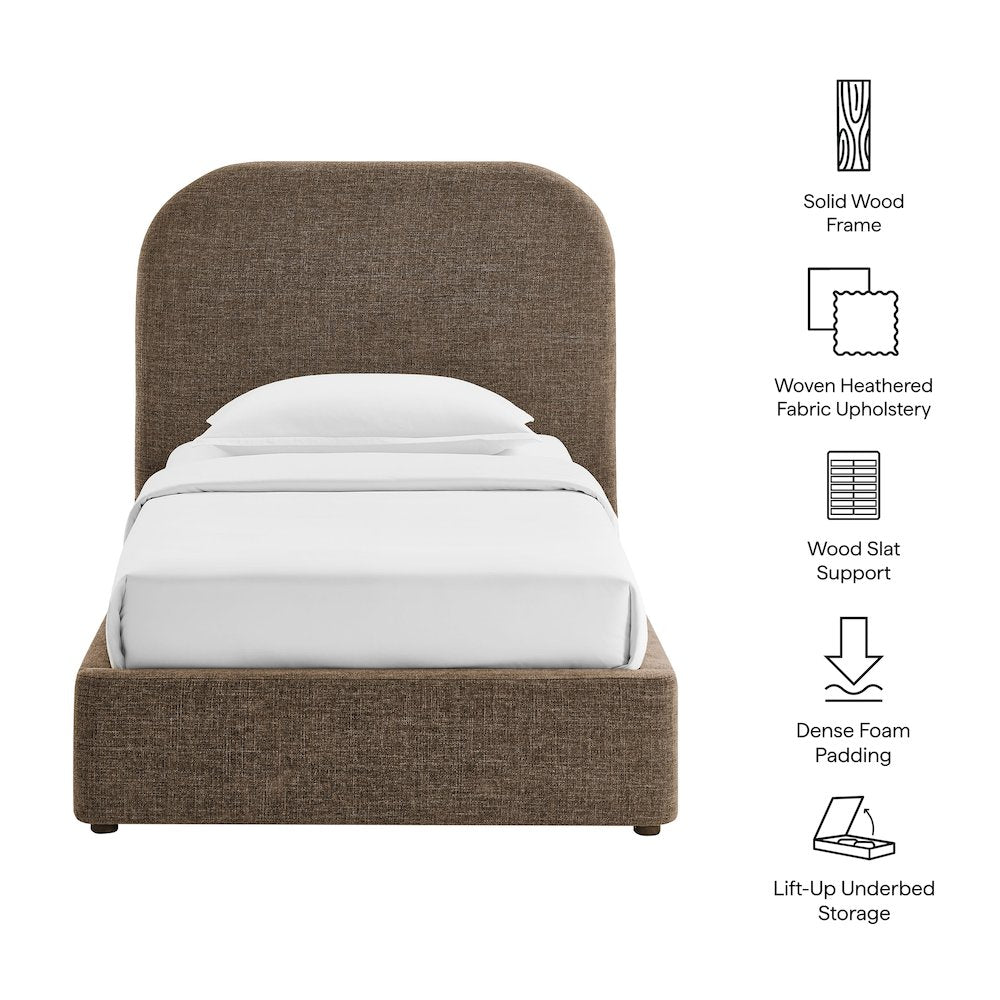 Keynote Twin Fabric Upholstered Storage Platform Bed Frame - Mocha
