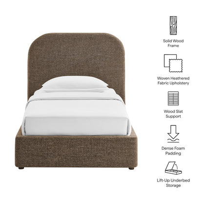 Keynote Twin Fabric Upholstered Storage Platform Bed Frame - Mocha