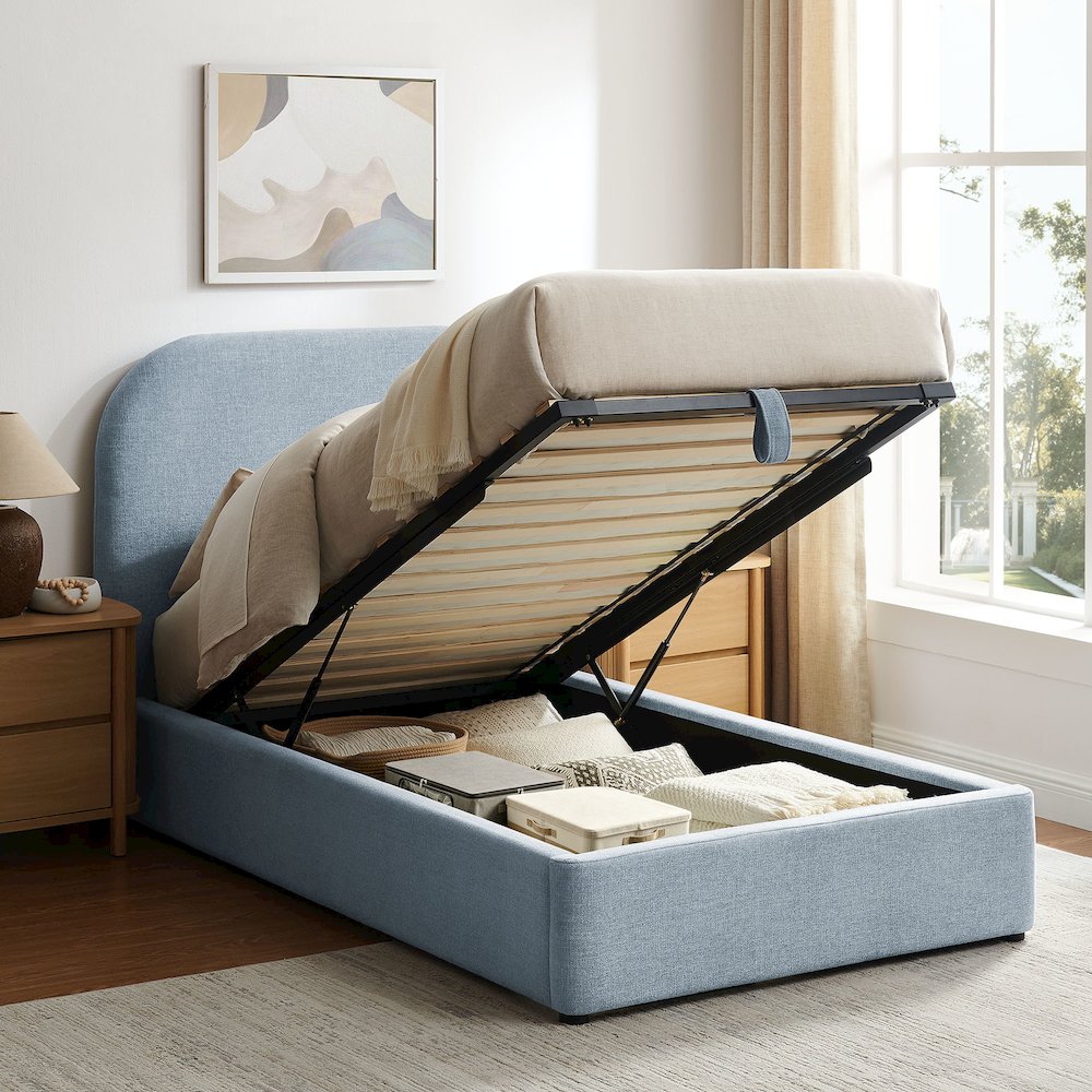 Keynote Twin Fabric Upholstered Storage Platform Bed Frame - Sky