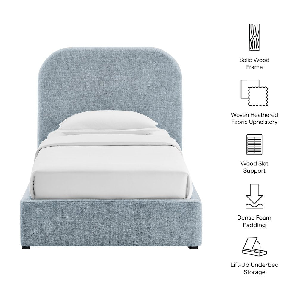 Keynote Twin Fabric Upholstered Storage Platform Bed Frame - Sky