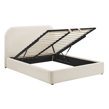 Keynote Full Performance Velvet Storage Platform Bed Frame - Alabaster