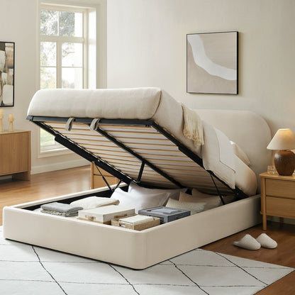 Keynote Full Performance Velvet Storage Platform Bed Frame - Alabaster