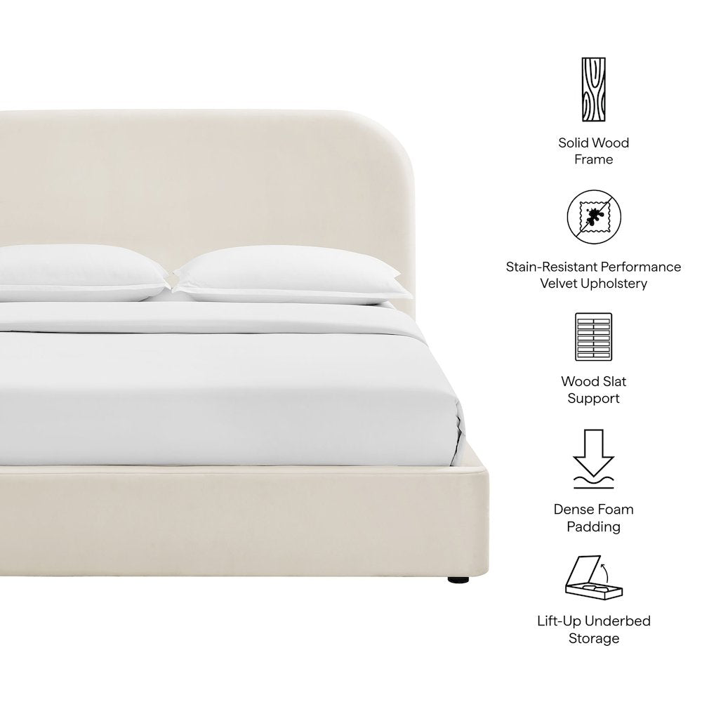 Keynote Full Performance Velvet Storage Platform Bed Frame - Alabaster