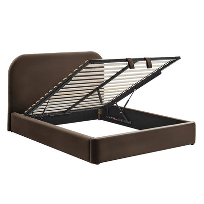 Keynote Full Performance Velvet Storage Platform Bed Frame - Chocolate Brown