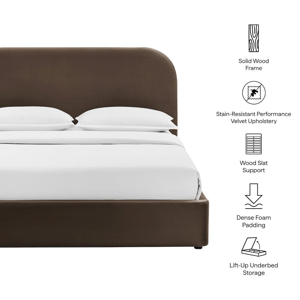 Keynote Full Performance Velvet Storage Platform Bed Frame - Chocolate Brown