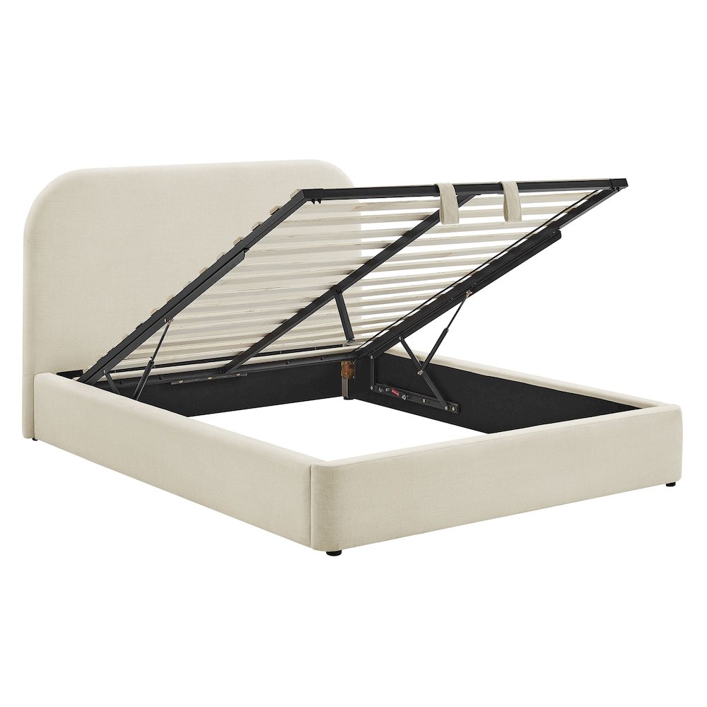 Keynote Full Fabric Upholstered Storage Platform Bed Frame - Ecru