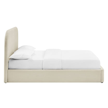 Keynote Full Fabric Upholstered Storage Platform Bed Frame - Ecru