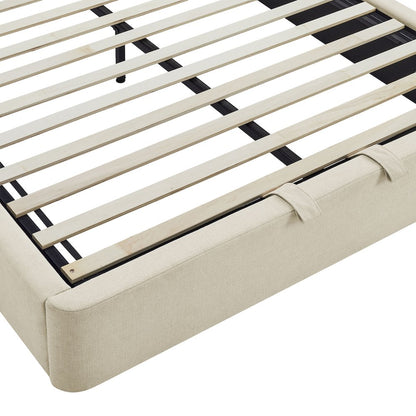 Keynote Full Fabric Upholstered Storage Platform Bed Frame - Ecru