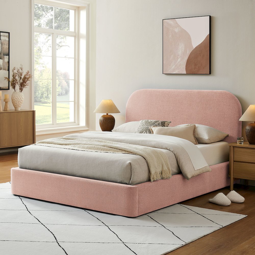 Keynote Queen Fabric Upholstered Storage Platform Bed Frame - Blush