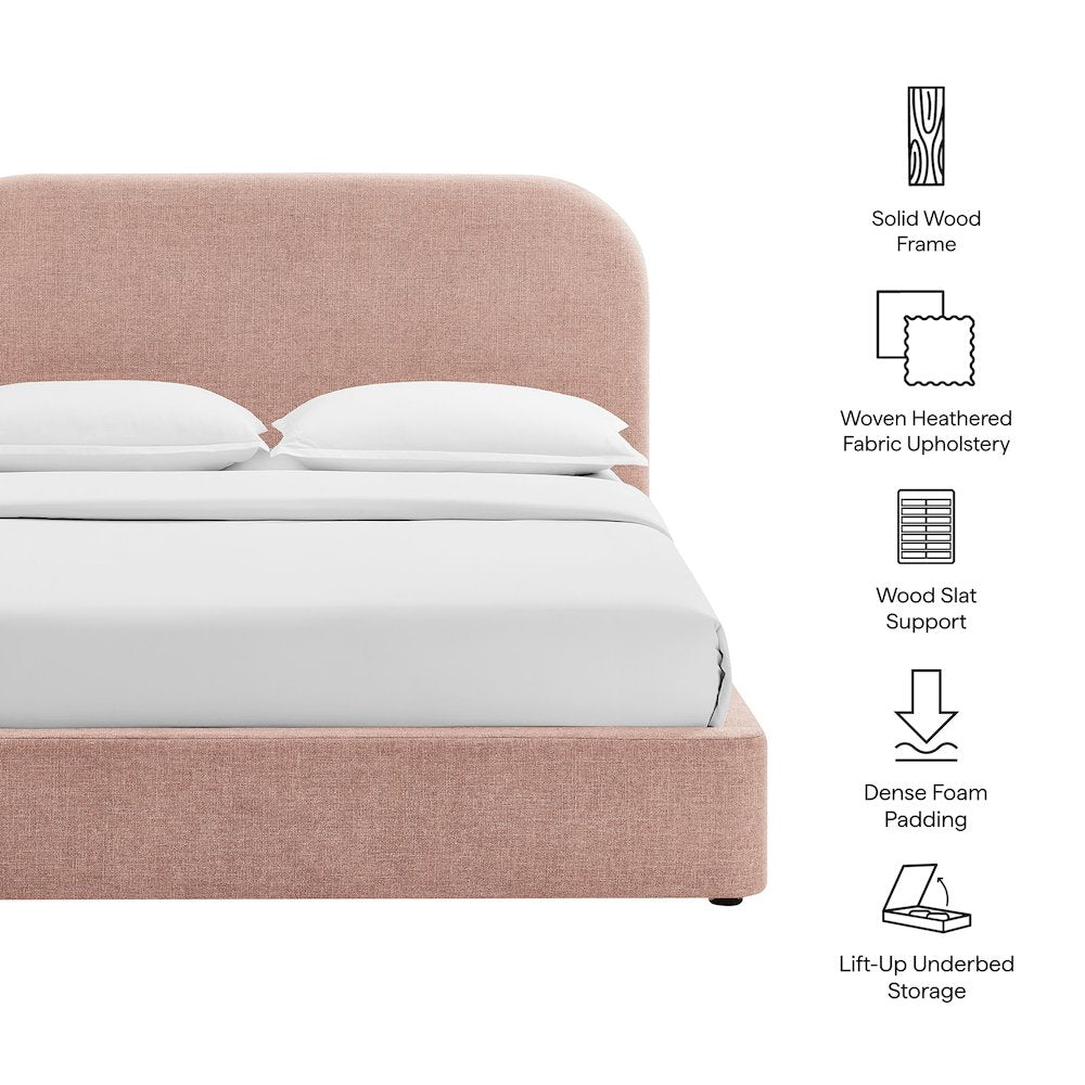 Keynote Queen Fabric Upholstered Storage Platform Bed Frame - Blush