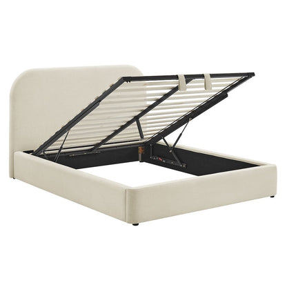 Keynote Queen Fabric Upholstered Storage Platform Bed Frame - Ecru
