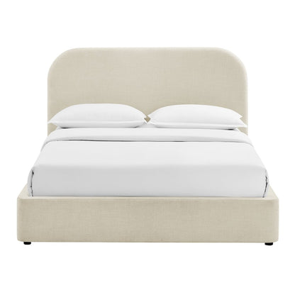 Keynote Queen Fabric Upholstered Storage Platform Bed Frame - Ecru