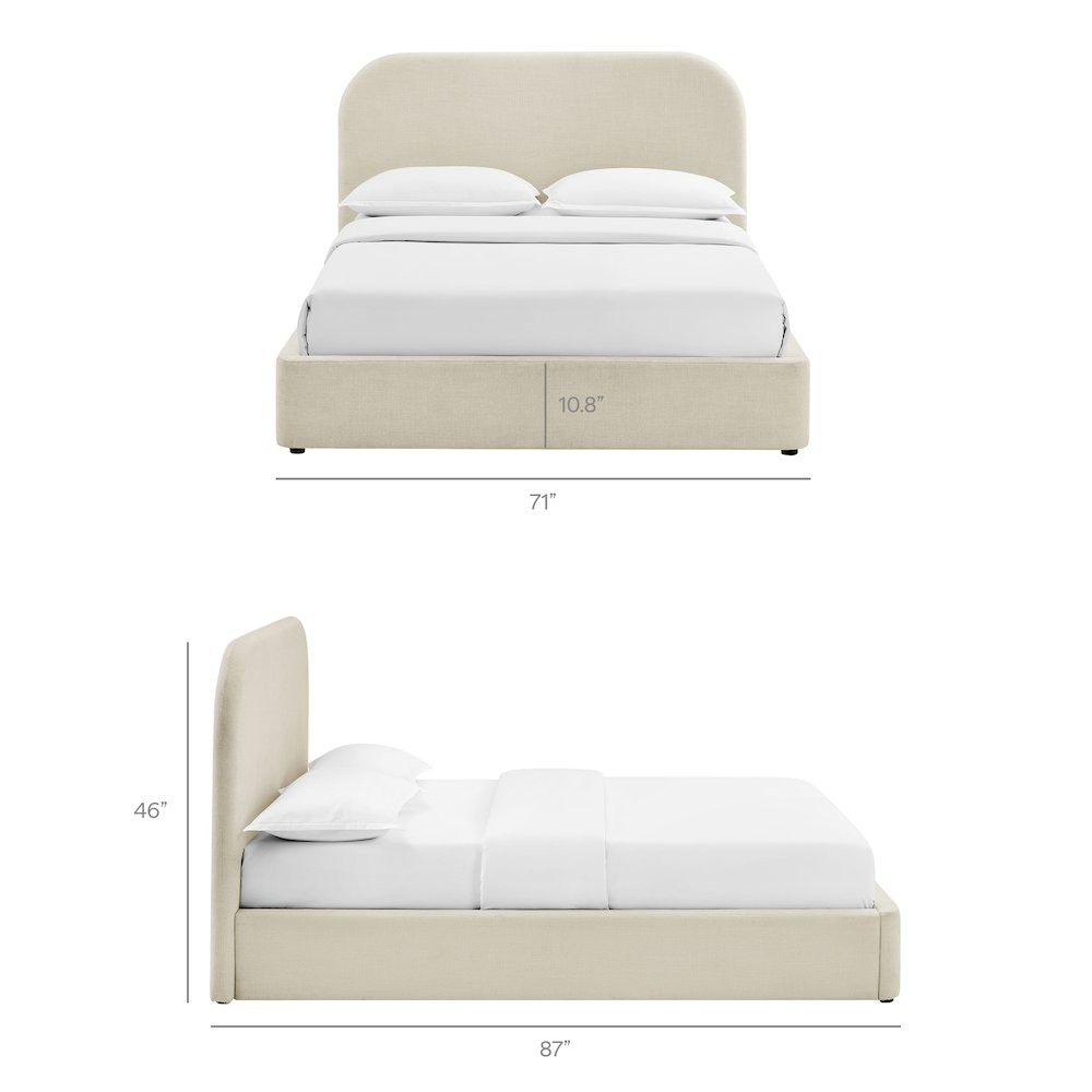Keynote Queen Fabric Upholstered Storage Platform Bed Frame - Ecru