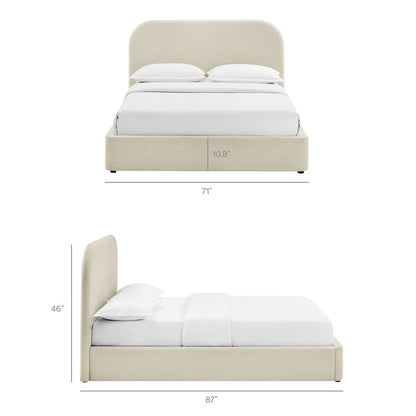 Keynote Queen Fabric Upholstered Storage Platform Bed Frame - Ecru