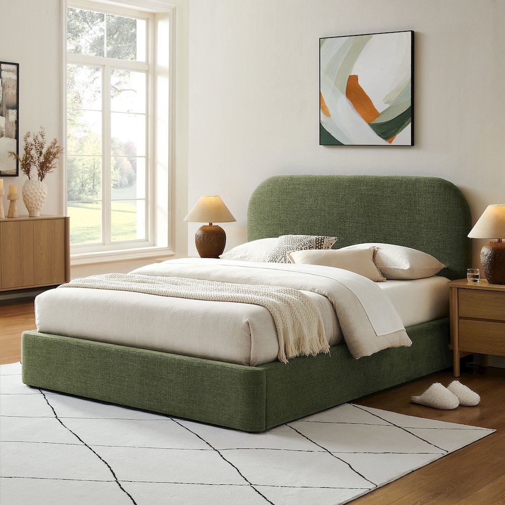 Keynote Queen Fabric Upholstered Storage Platform Bed Frame - Foliage